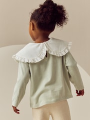 Green Flower Embroidery Long Sleeve Collar Top (3mths-7yrs) - Image 3 of 8
