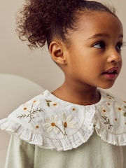 Green Flower Embroidery Long Sleeve Collar Top (3mths-7yrs) - Image 4 of 8