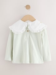 Green Flower Embroidery Long Sleeve Collar Top (3mths-7yrs) - Image 6 of 8