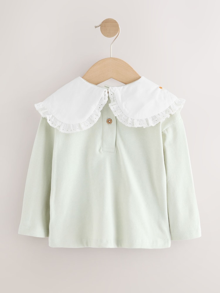 Green Flower Embroidery Long Sleeve Collar Top (3mths-7yrs) - Image 6 of 8