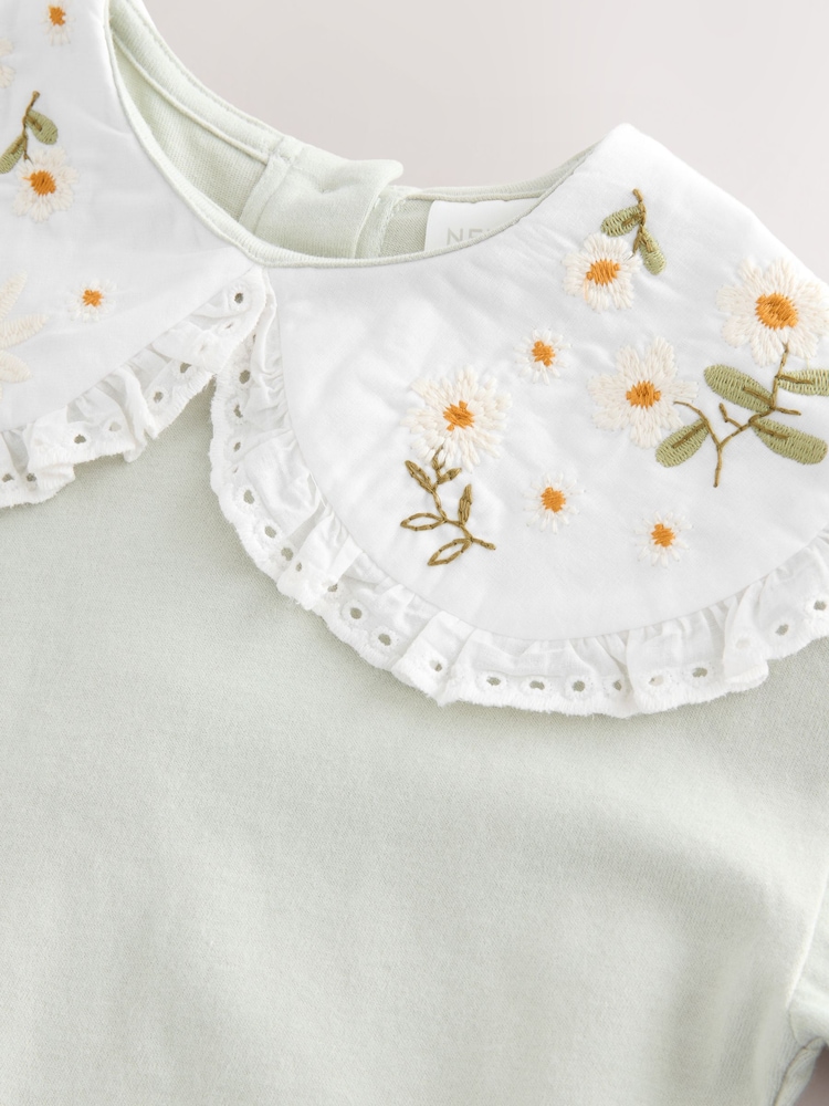 Green Flower Embroidery Long Sleeve Collar Top (3mths-7yrs) - Image 7 of 8