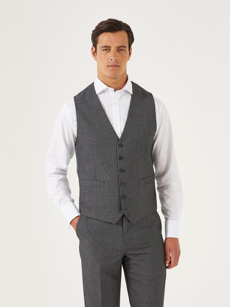 Grijs - Skopes Harcourt gilet maatpak met enkel rij knopen - Image 3 of 6