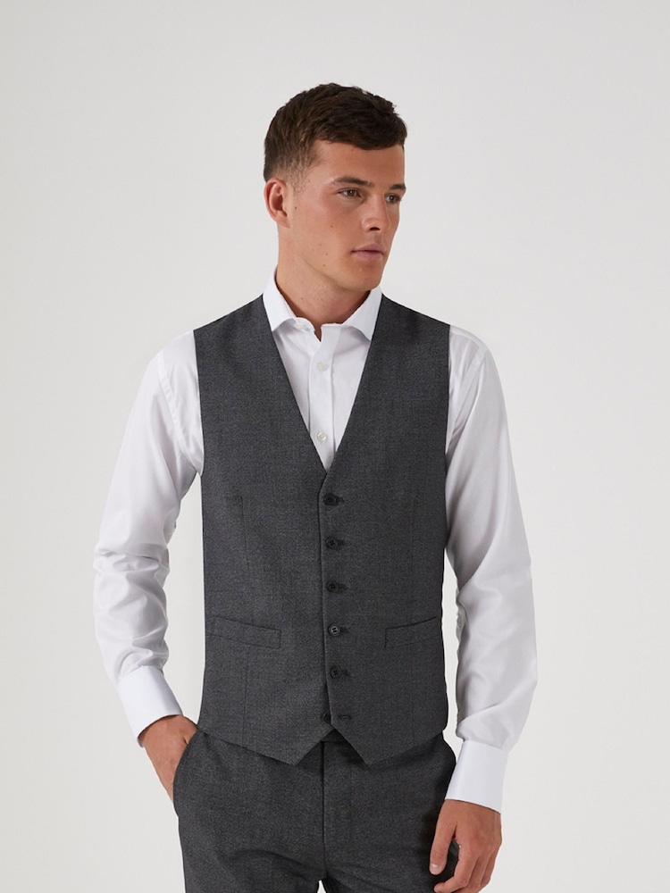 Grijs - Skopes Harcourt gilet maatpak met enkel rij knopen - Image 4 of 6