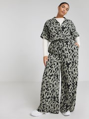 Simply Be Green Print Button Thru Jumpsuit - Image 1 of 4