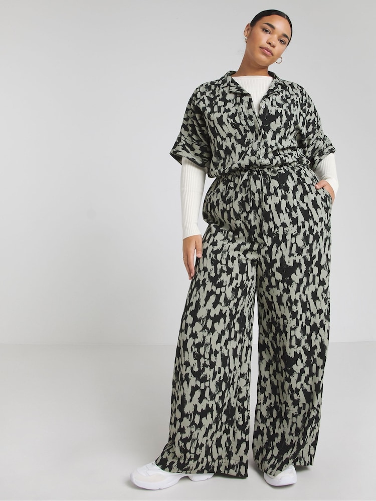 Simply Be Green Print Button Thru Jumpsuit - Image 1 of 4