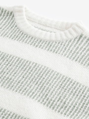 Ecru White/Sage Green Regular Fit Stripe Textured Crew Jumper - Image 5 of 6