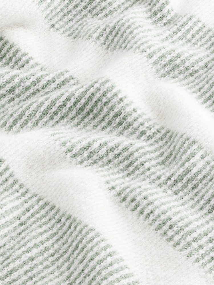 Ecru White/Sage Green Regular Fit Stripe Textured Crew Jumper - Image 6 of 6