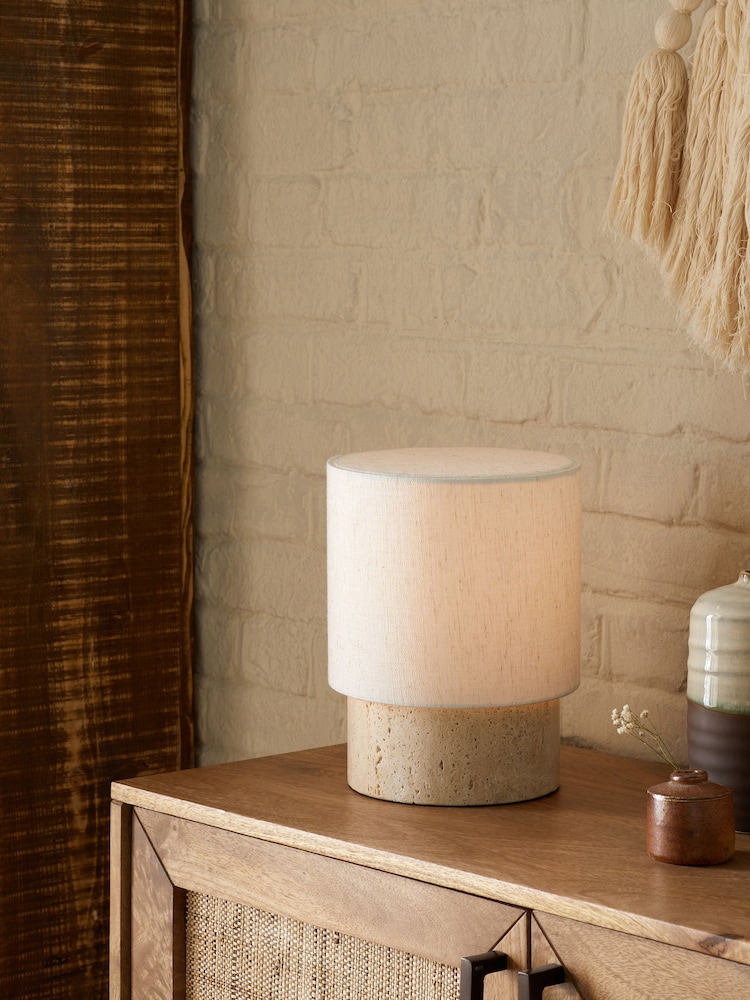 French Connection Natural Stone Cylinder Table Lamp - Image 1 of 4