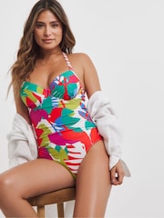 Simply Be Red Padded Underwired Plunge Swimsuit - Image 1 of 4