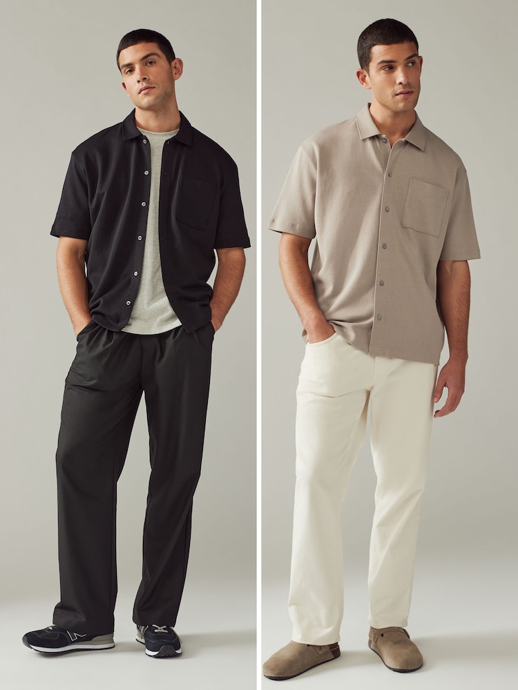Black/Neutral Textured Jersey Short Sleeve Shirts 2 Pack - Image 1 of 12