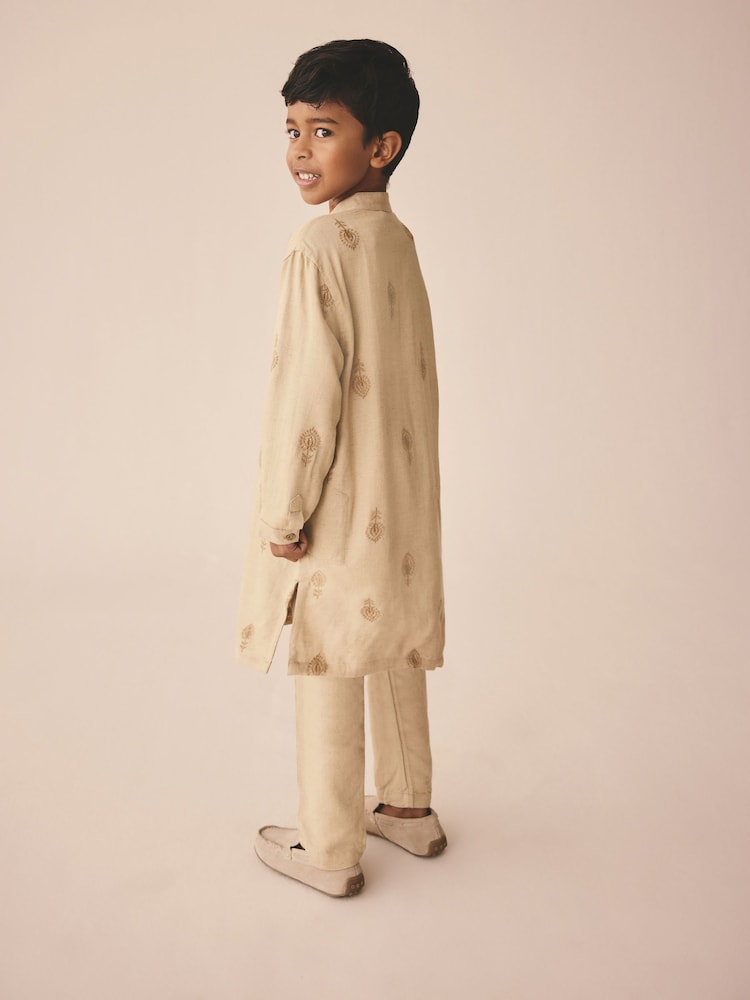 Neutral Leaf Embroidered Eid Kurta (3mths-16yrs) - Image 2 of 8