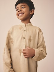 Neutral Leaf Embroidered Eid Kurta (3mths-16yrs) - Image 3 of 8