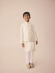 بيج فاتح - جاكارد بملمس بارز - رداء Kurta للعيد (3 شهور-16 سنة) - صورة 1 من 9