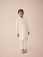 بيج فاتح - جاكارد بملمس بارز - رداء Kurta للعيد (3 شهور-16 سنة) - صورة 2 من 9