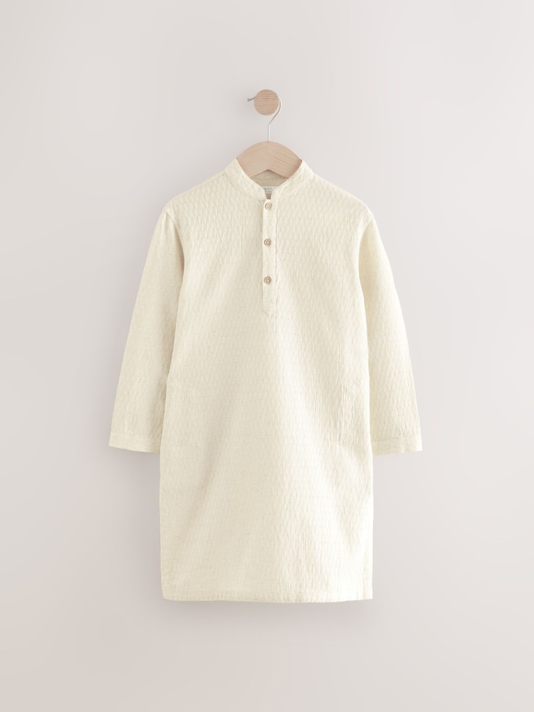 بيج فاتح - جاكارد بملمس بارز - رداء Kurta للعيد (3 شهور-16 سنة) - Image 6 of 9