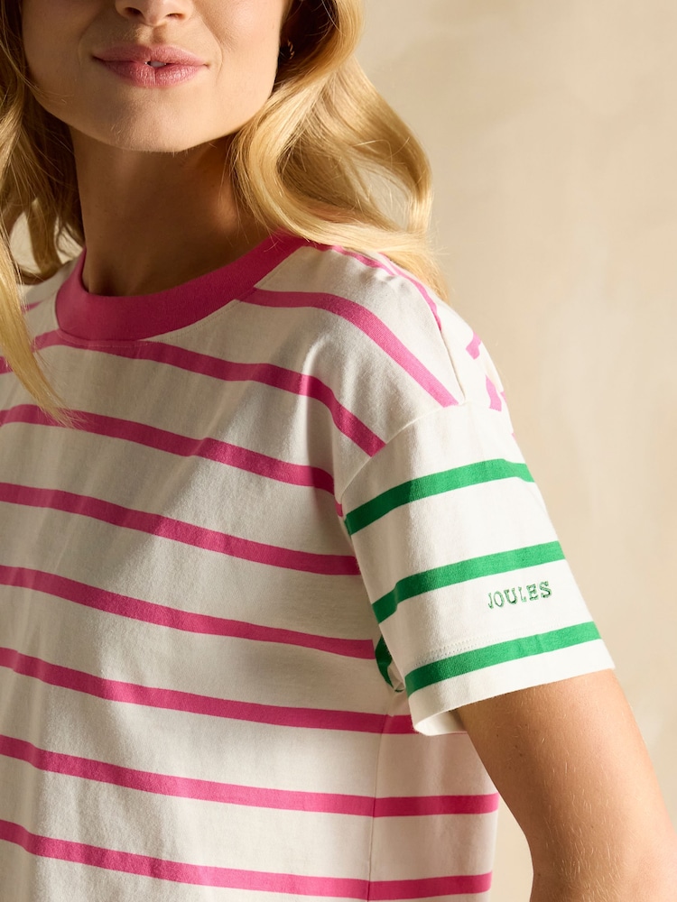 Joules Ellie Pink Multi Short Sleeve Jersey Top - Image 4 of 7