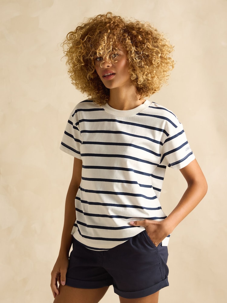 Joules Ellie Navy & White Short Sleeve Jersey Top - Image 1 of 7