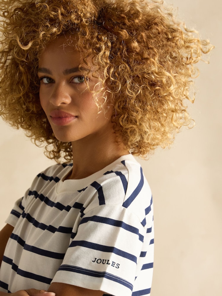Joules Ellie Navy & White Short Sleeve Jersey Top - Image 4 of 7