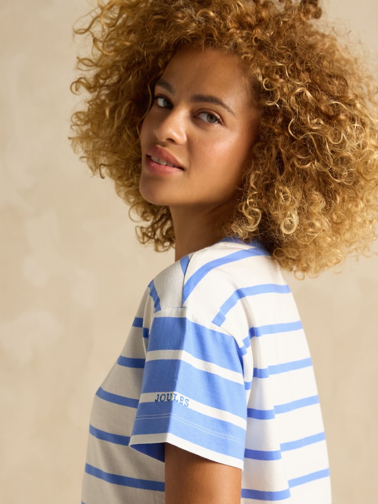 Joules Ellie Blue & White Short Sleeve Jersey Top - Image 5 of 7
