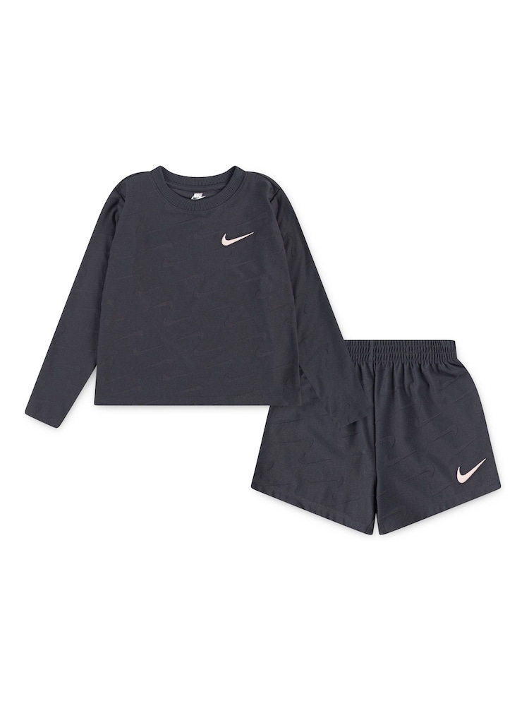 Nike Little Kids Swoosh Motion Jaquard Long Sleeve Top and Shorts Set - Image 1 of 4 Nike Little Kids Swoosh Motion Jaquard Long Sleeve Top and Shorts Set - Image 1 of 4