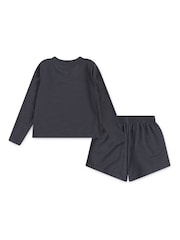 Nike Grey Little Kids Swoosh Motion Jaquard Long Sleeve Top and Shorts Set - Image 2 of 4