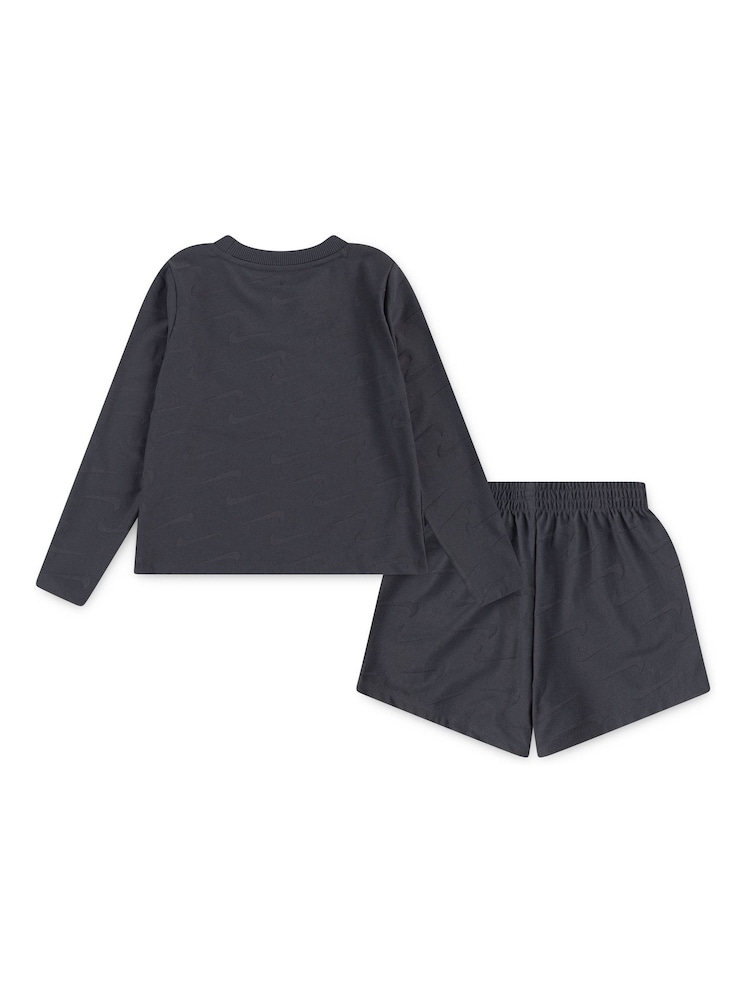 Nike Little Kids Swoosh Motion Jaquard Long Sleeve Top and Shorts Set - Image 2 of 4 Nike Little Kids Swoosh Motion Jaquard Long Sleeve Top and Shorts Set - Image 2 of 4