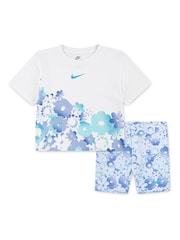 Nike Blue Little Kids Flowral T-Shirt And Shorts Set - Image 1 of 5