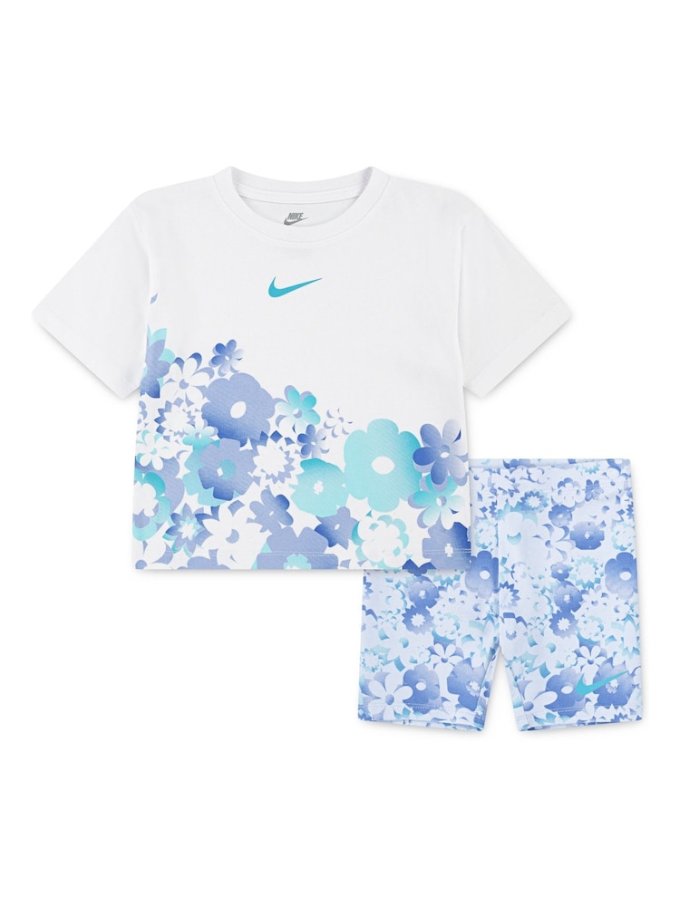 Nike Blue Little Kids Flowral T-Shirt And Shorts Set - Image 1 of 5