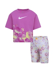 Nike Purple Little Kids Flowral T-Shirt And Shorts Set - Image 1 of 5