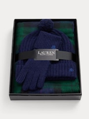 Zielony - 3-częściowy zestaw podarunkowy: czapka, szalik i rękawiczki Lauren Ralph Lauren w kratkę - Obraz 2 z 3