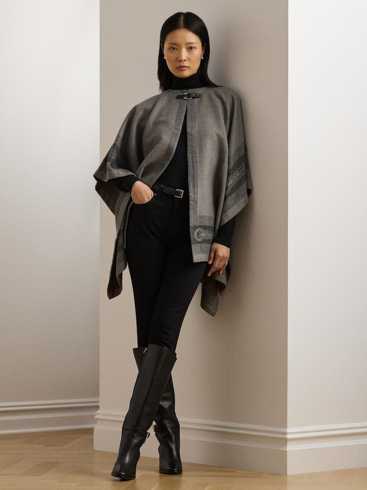 Lauren Ralph Lauren Gri lână Blend Poncho - Image 3 of 9