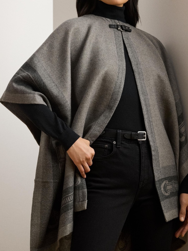 Lauren Ralph Lauren Gri lână Blend Poncho - Image 5 of 9