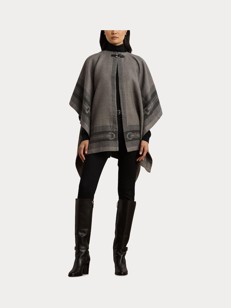 Lauren Ralph Lauren Gri lână Blend Poncho - Image 8 of 9