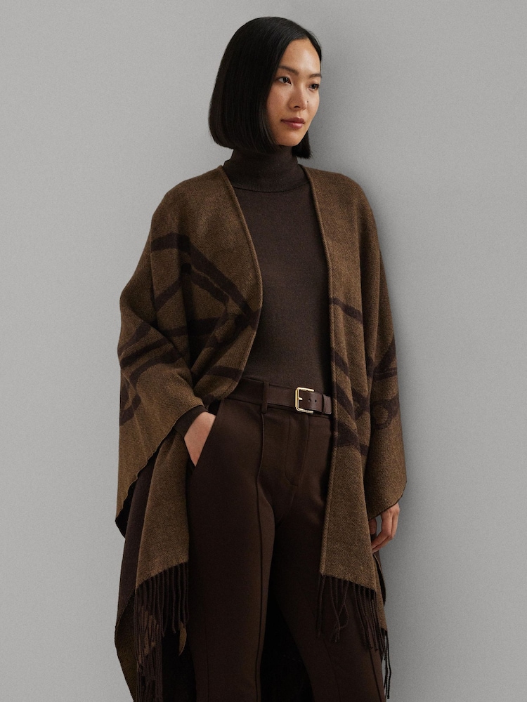 Lauren Ralph Lauren Oversized Print Brown Poncho - Image 2 of 5