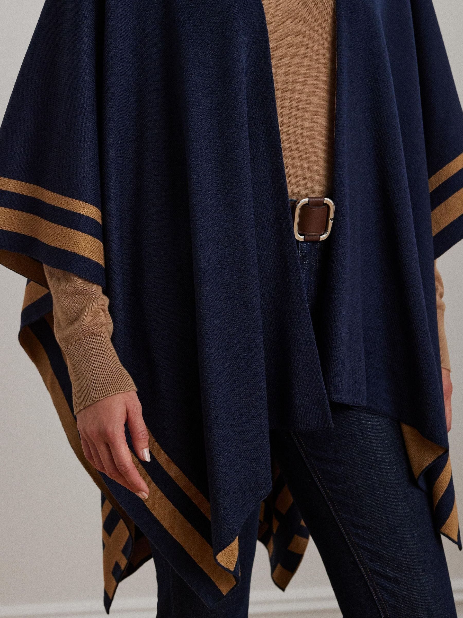 Buy Lauren Ralph Lauren Blue Acrylic Stripe Detail Poncho from