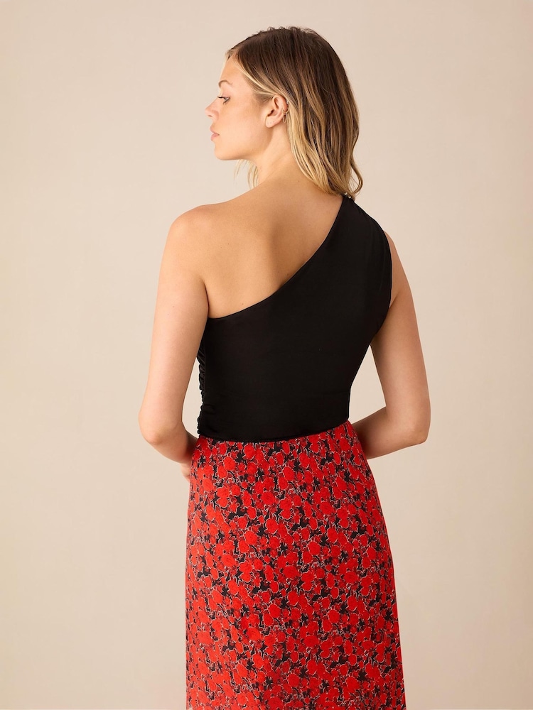 Ro&Zo Red Blurred Flroal Print Bias Cut Maxi Skirt - Image 3 of 3