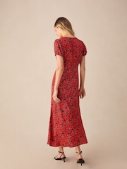 Ro&Zo Red Blurred Floral Print Puff Sleeve Midi Dress - Image 5 of 5