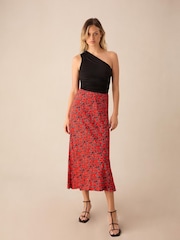 Ro&Zo Red Petite Blurred Flroal Print Bias Cut Maxi Skirt - Image 1 of 3