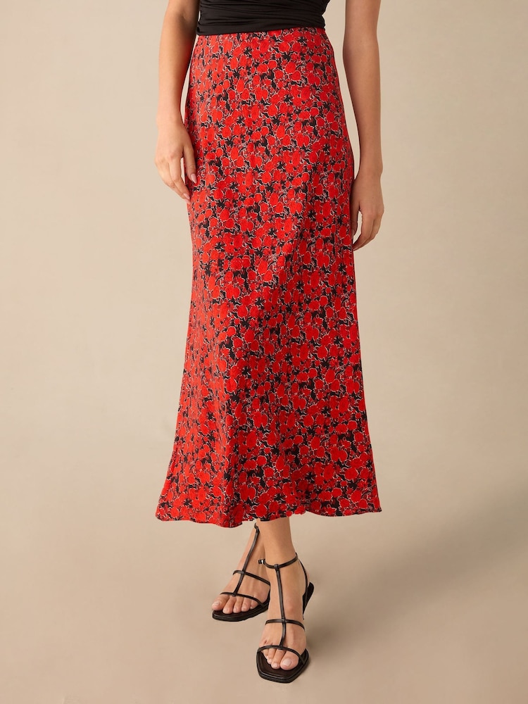 Ro&Zo Red Petite Blurred Flroal Print Bias Cut Maxi Skirt - Image 2 of 3
