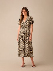 Ro&Zo Animal Print Petite Leopard Print Button Through Shirt Dress - Image 1 of 4