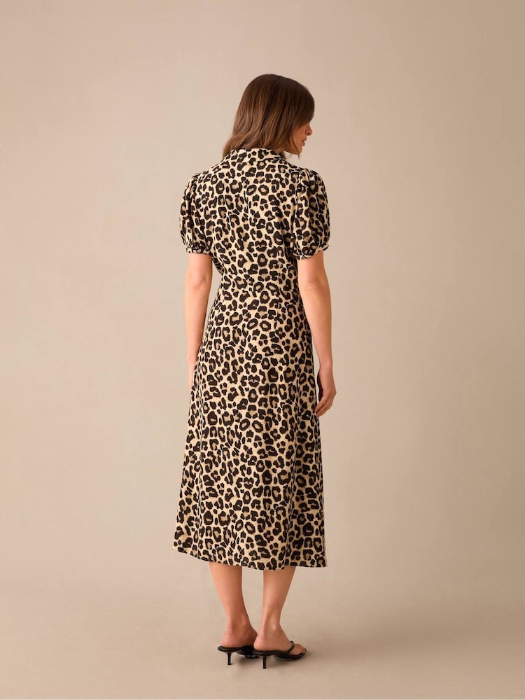 Ro&Zo Animal Print Petite Leopard Print Button Through Shirt Dress - Image 4 of 4