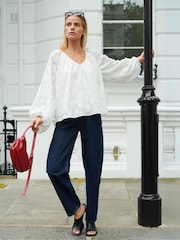 Ro&Zo Ivory White Leopard Print Jacquard Blouson Sleeve Blouse - Image 1 of 8