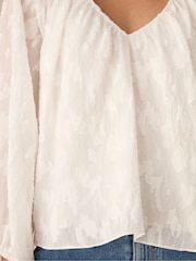 Ro&Zo Ivory White Leopard Print Jacquard Blouson Sleeve Blouse - Image 7 of 8