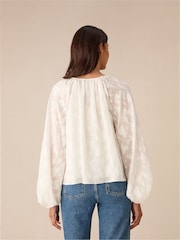 Ro&Zo Ivory White Leopard Print Jacquard Blouson Sleeve Blouse - Image 8 of 8