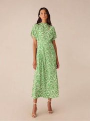 Ro&Zo Green Ditsy Print Tuck Waist Midi Dress - Image 5 of 8