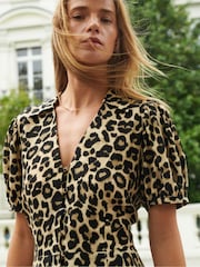 Ro&Zo Animal Print Leopard Print Button Through Shirt Dress - Image 3 of 10