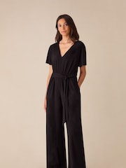 Ro&Zo Black Jersey Tie Belt Jumpsuit - Image 1 of 3