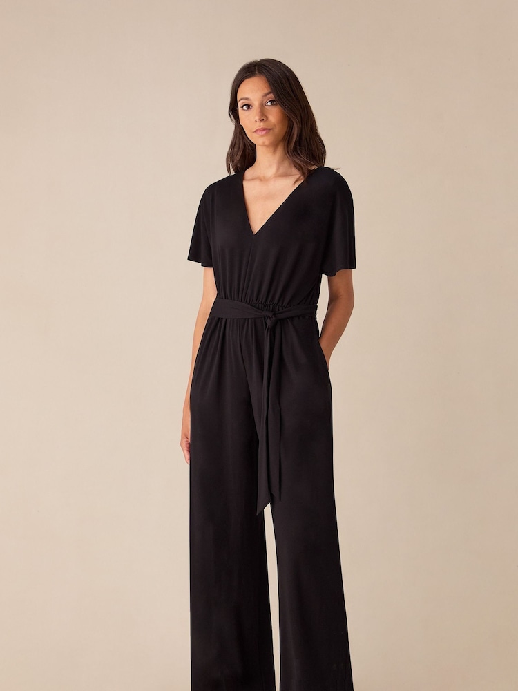 Ro&Zo Black Jersey Tie Belt Jumpsuit - Image 1 of 3