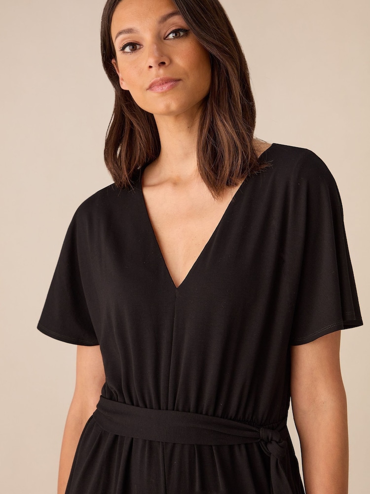 Ro&Zo Black Jersey Tie Belt Jumpsuit - Image 3 of 3