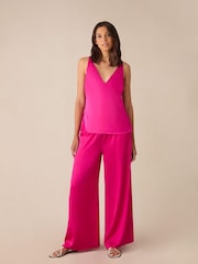 Ro&Zo Pink Satin Wide Leg Trousers - Image 1 of 3